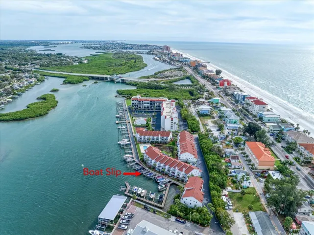 Aerial view of the Deeded Boat Slip with lift.