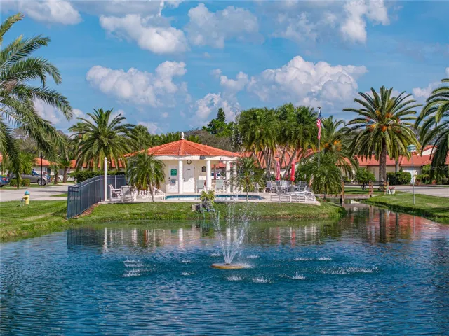 Pond with Fountain by pool