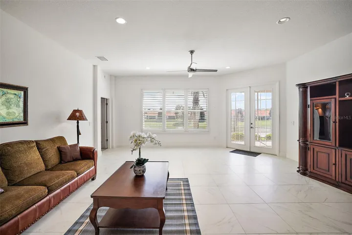 Large living area with water views