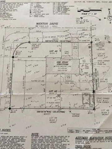 Survey showing oversized corner lot.  Before Pool was added.
