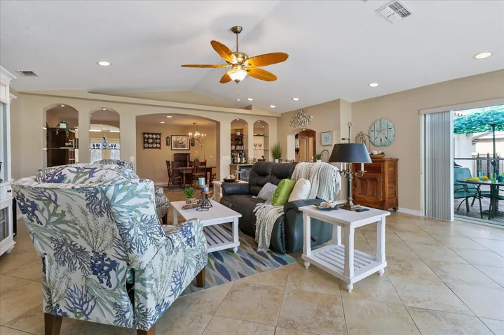 High ceilings and large windows fill the room with light