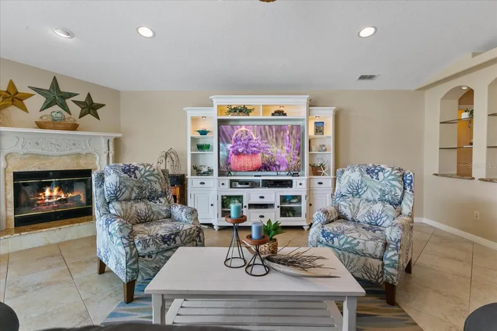Great Room with Wood Burning Fireplace- mantle imported from English Castle!