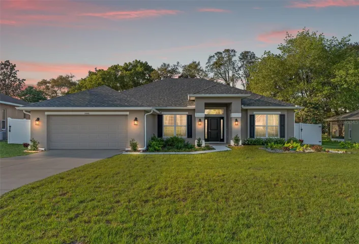Twilight of the front of the home.