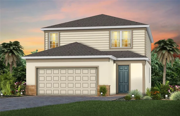 Florida Mediterranean with Stone Exterior Design. Artistic rendering for this new construction home. Pictures are for illustrative purposes only. Elevations, colors and options may vary.