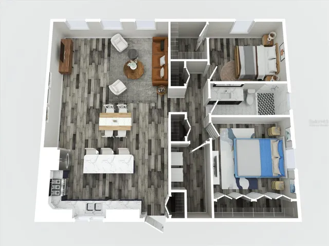 Virtually staged floorplan.