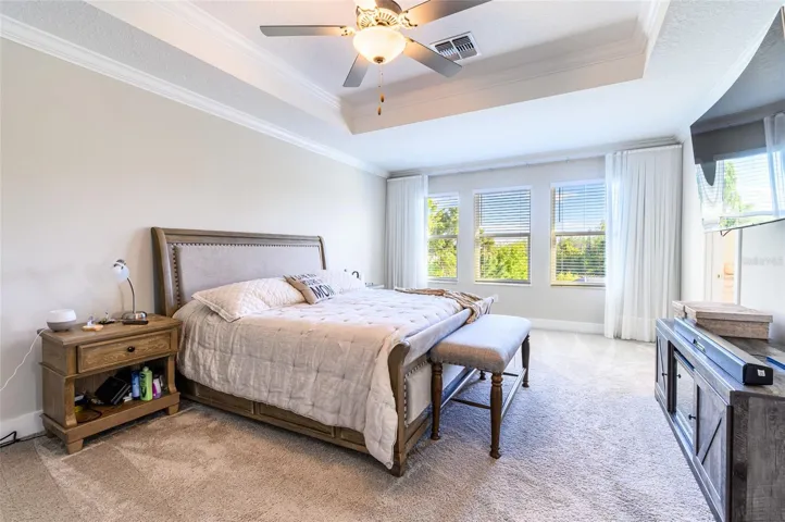 Primary bedroom with tray ceiling