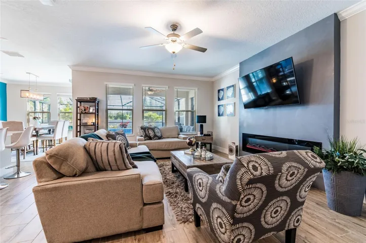 Great room with built-in fireplace