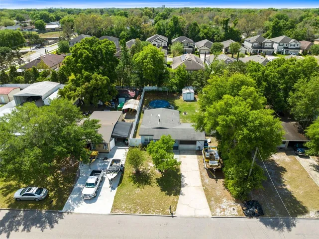 Aerial view of the front of the house.