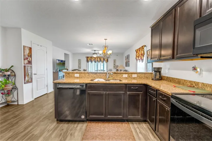 Kitchen overlooking family/dining area