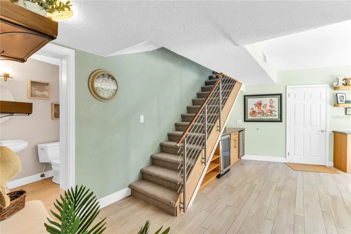 Stairs and half bath.