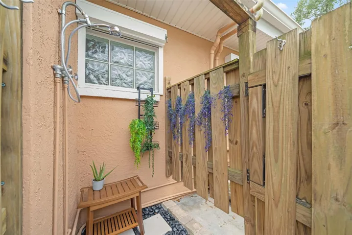 Outdoor shower with hot and cold water