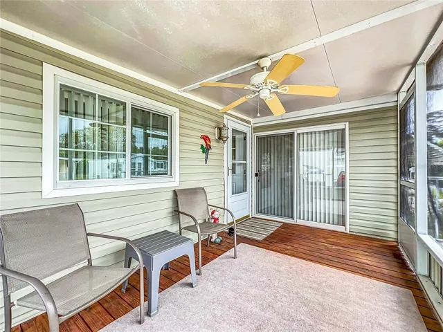 Wooden deck in the screened lanai