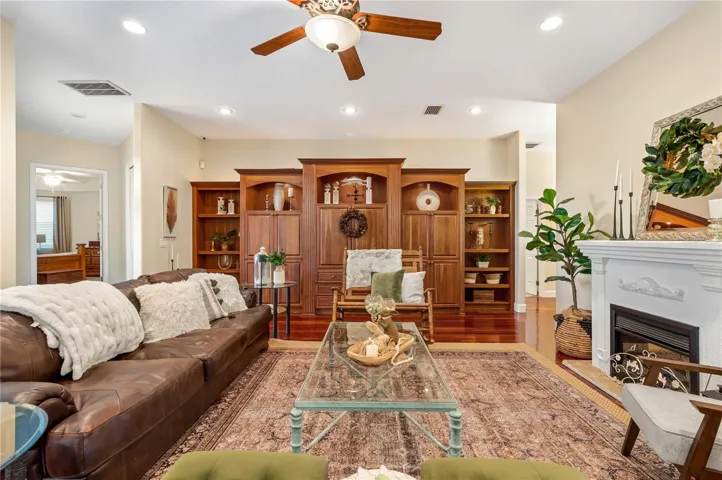 Great Room with built in shelving and entertainment center