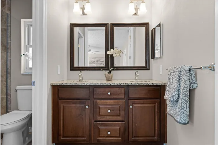 Ensuite Bath with adult-height Vanity + dual sinks