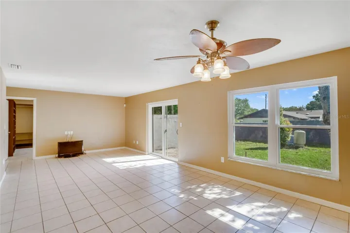 Great Room with sliding doors out to yard