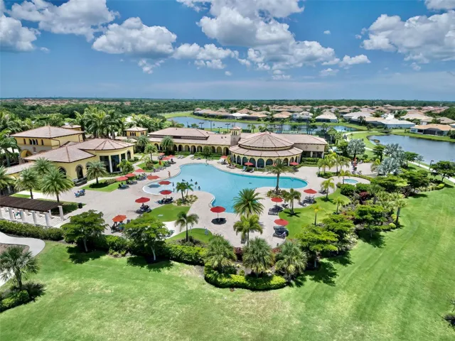 Aerial View of Community Pool, Clubhouse & Fitness Center