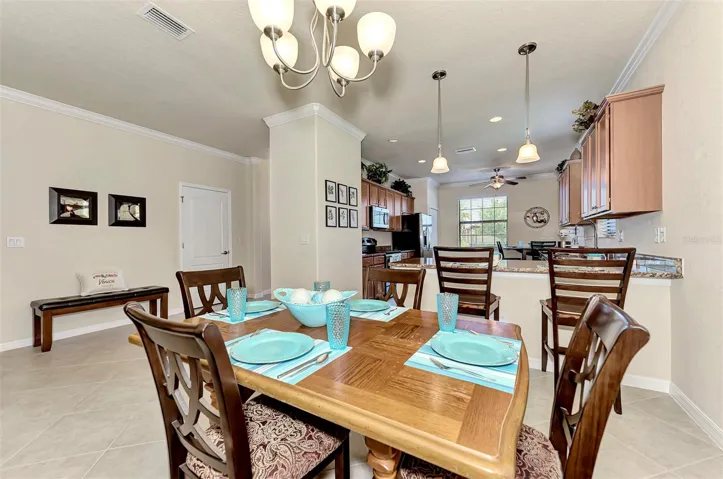 Dining Room w/Crown Molding Looking Towards Kitchen & Entrance Foyer