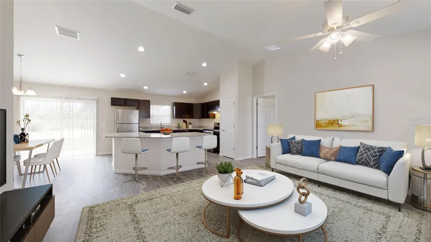 Virtually Staged Living/Dining/Kitchen