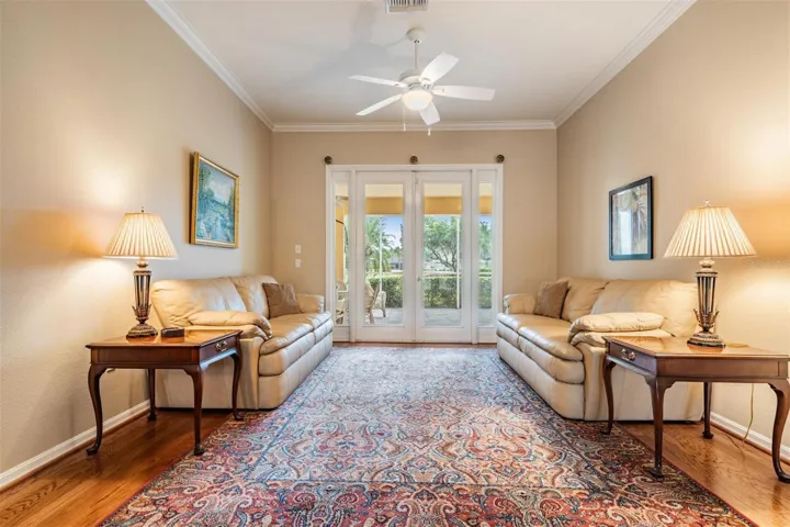 Living room with French doors to lanai