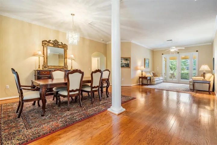 Dining area adjoins living room for easy entertaining