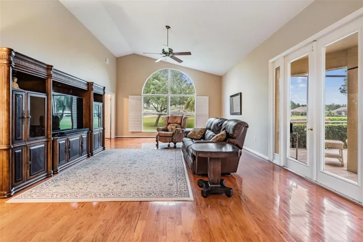 Great room with vaulted ceiling