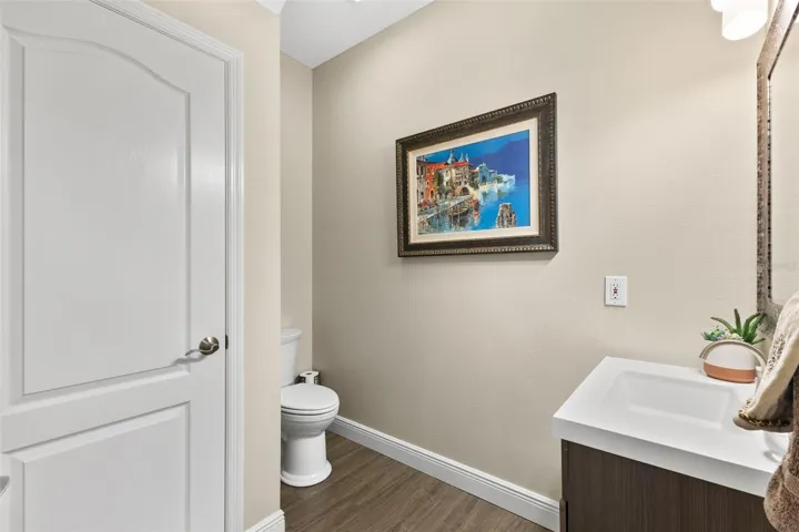 Half bath downstairs.. storage closet under the stairs with shelving