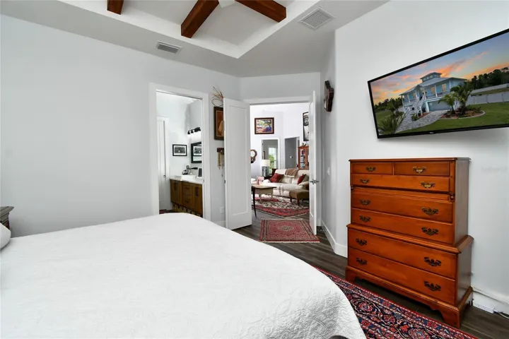 Primary bedroom with view of Great Room.