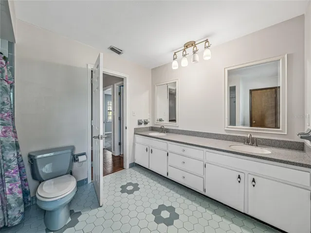 Hall Bath with oversized vanity and dual sinks