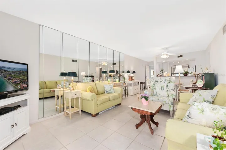 Living Room with Neutral Tile Flooring