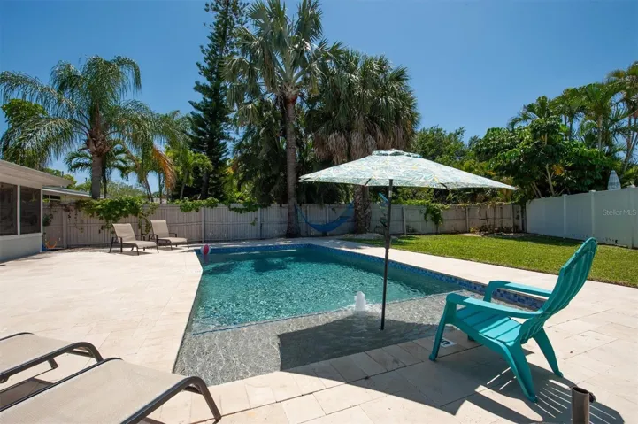 Sparkling pool and back yard