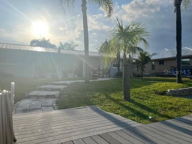 sun setting in front of home. Great for outdoor entertaining