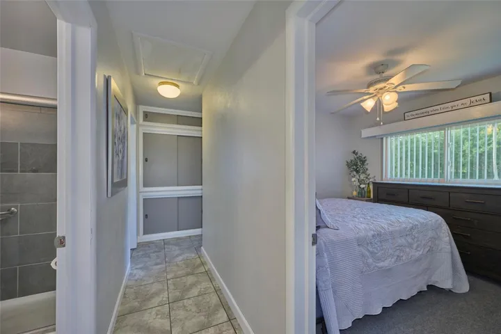 Bedroom 3 off of the hallway.  Bathroom is to the left.  This bedroom would make a great office!