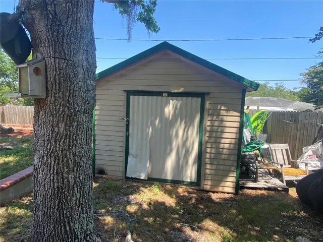 Shed for extra storage.
