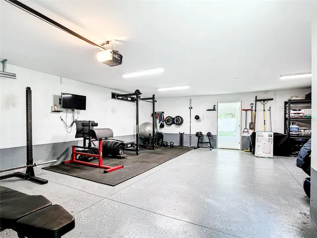 Garage with epoxy flooring