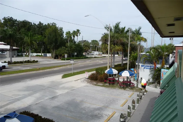 Looking East from front door. Parking space is just across side street from Welcome Center.