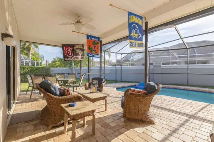 Large patio with pavers.