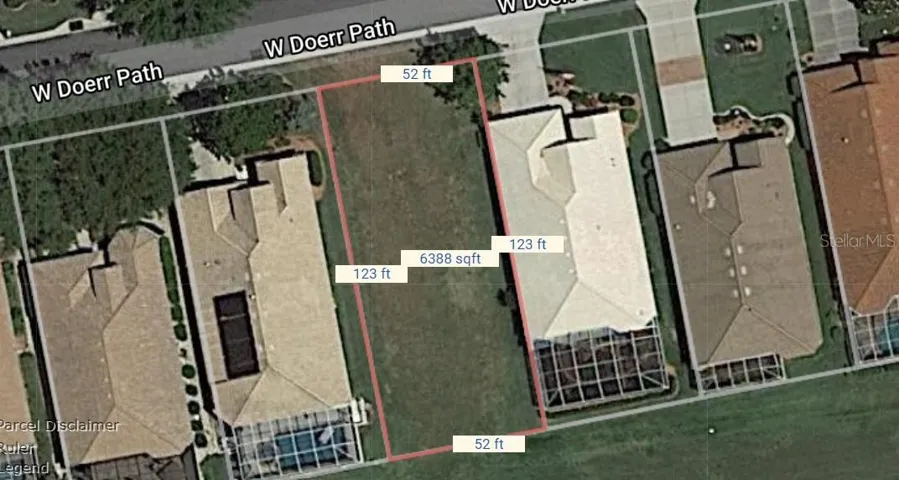 Aerial view of section of neighborhood where lot is located.