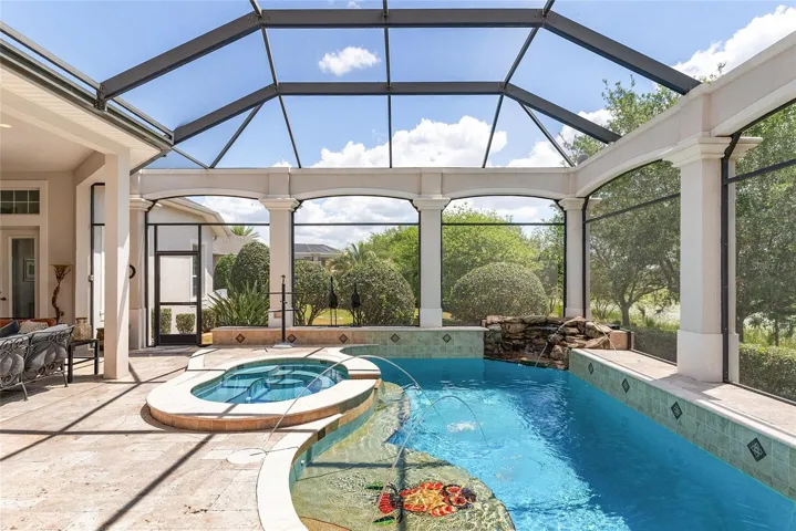 Another view of POOL & SPA highlights the BAJA SHELF adorned w/ mosaic tile