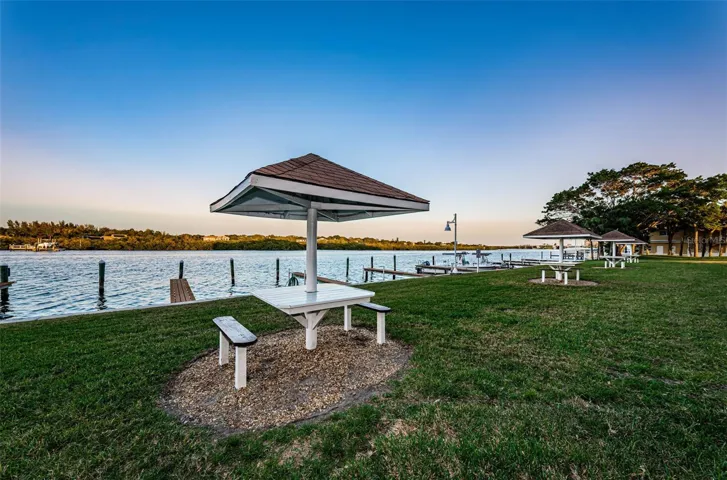 The outdoor picnic tables