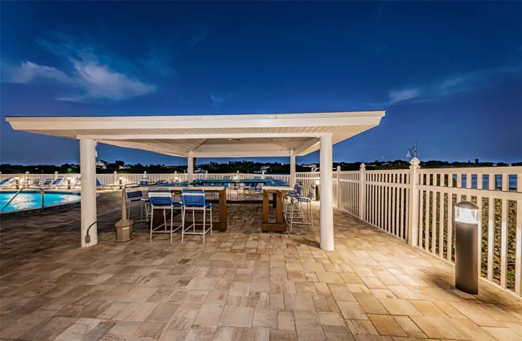 Night view of the covered eating area
