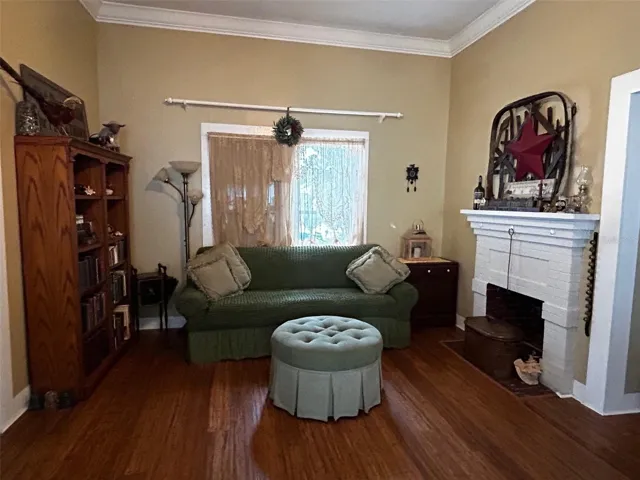 Living room with fireplace.