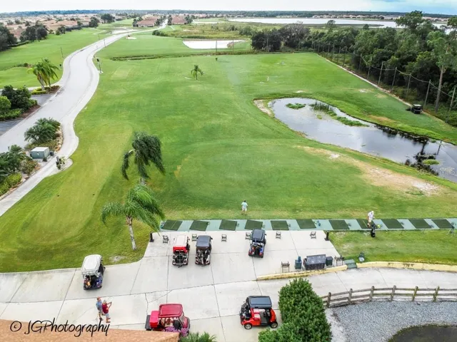 Driving range and hole 1 on West course