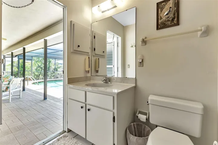 Master bathroom doubles as a pool bath.