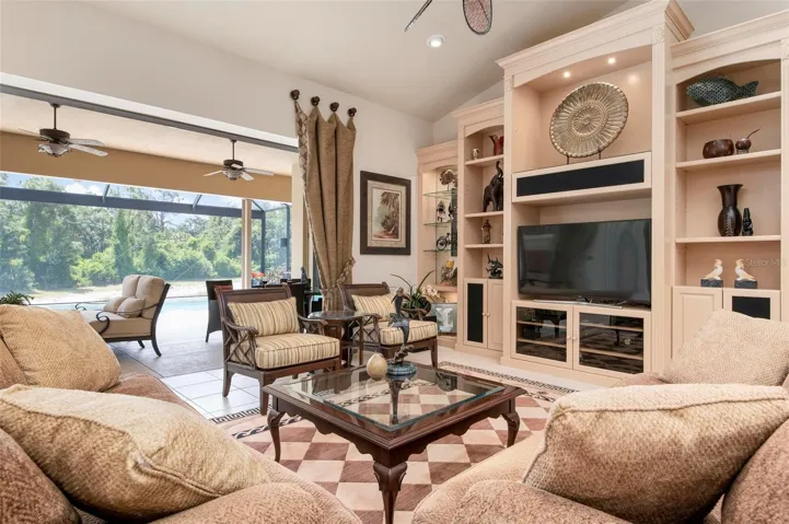 Living room with pocket sliders to lanai/pool