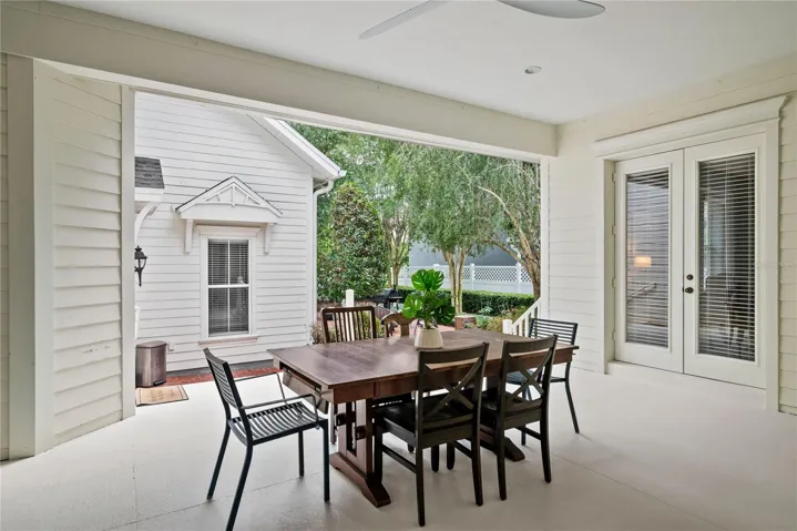 Porch with entrance to main family room and primary bedroom.