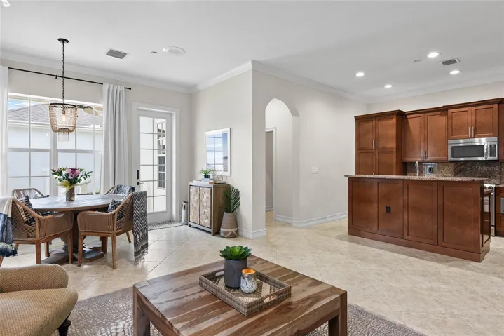 Kitchen opens up to family room area