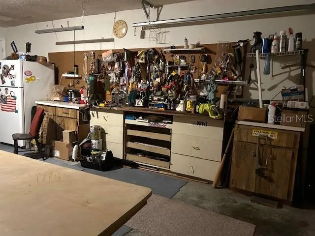 Garage has work area