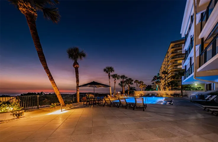 .. Nite Shot - Pool - Gulf Front Lounging Area. View South To North West.
