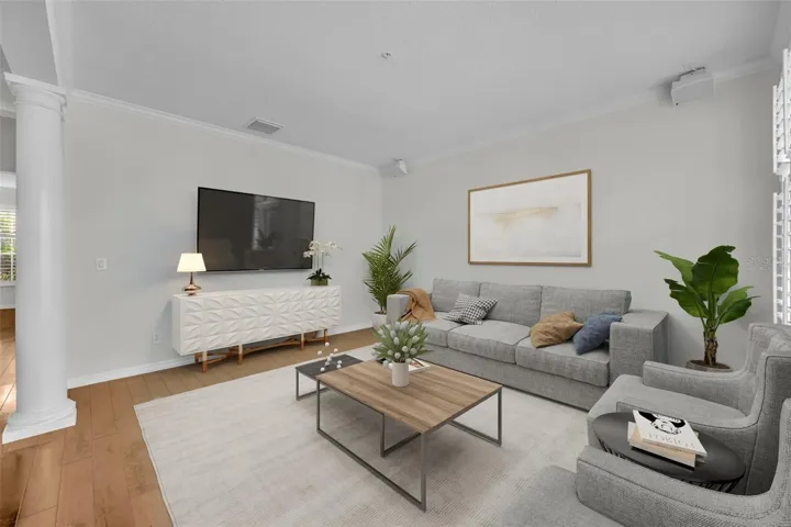 Virtually staged front room (family room)