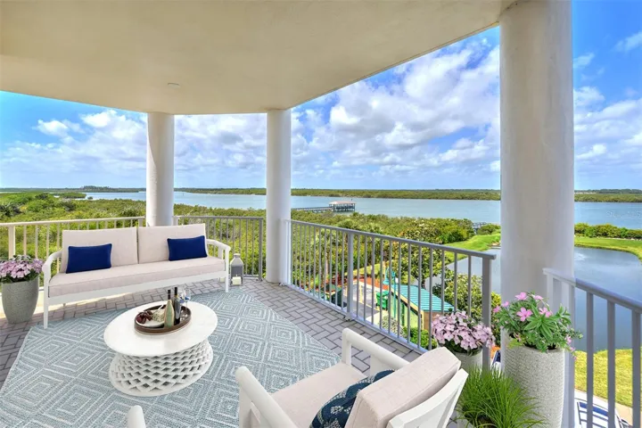 Living room & guest suite balcony with spectacular water views